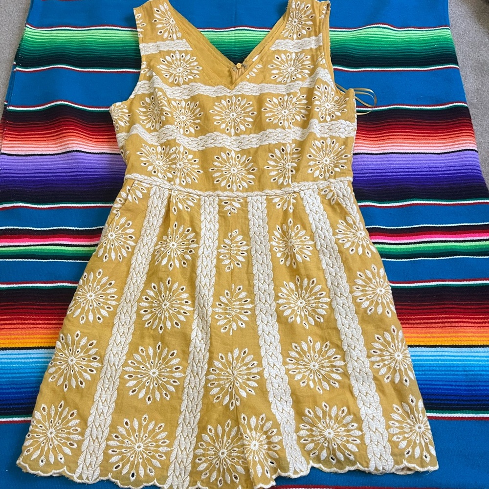 NWT Mustard Yellow Embroidered V-Neck Romper
